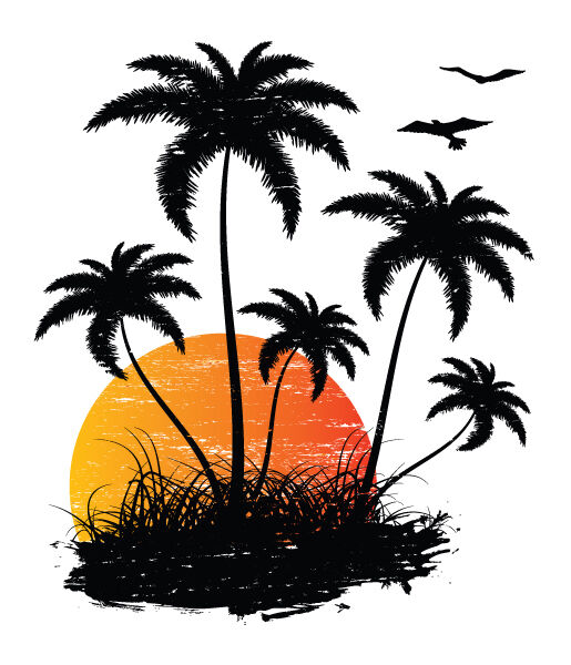 Vector Vintage Summer Background With Palm Trees And Birds - Designious