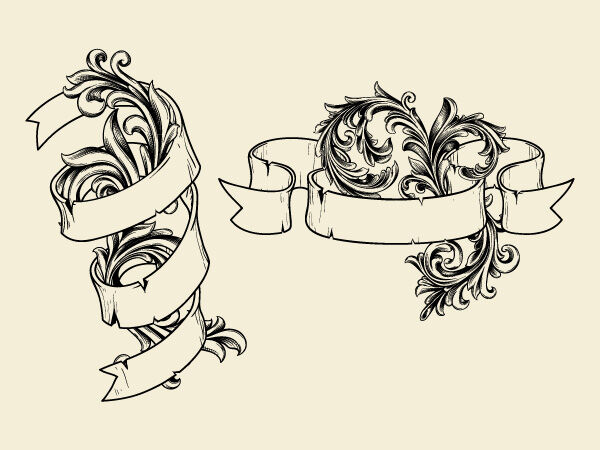 Download Vector Ribbons With Floral - Designious