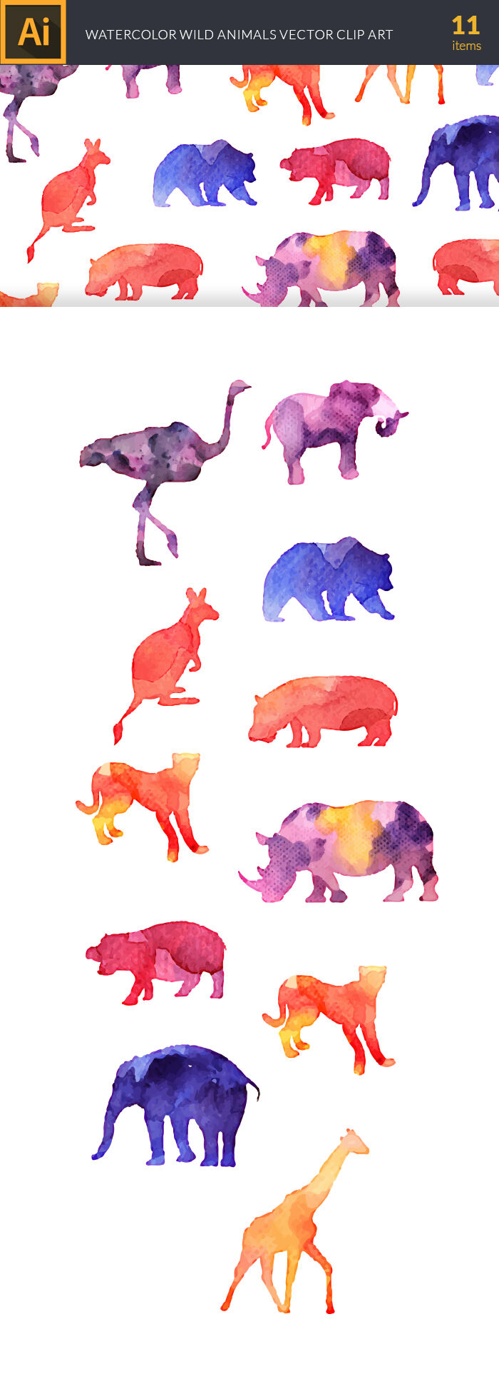 Download Watercolor Wild Animals Vector Set - Designious